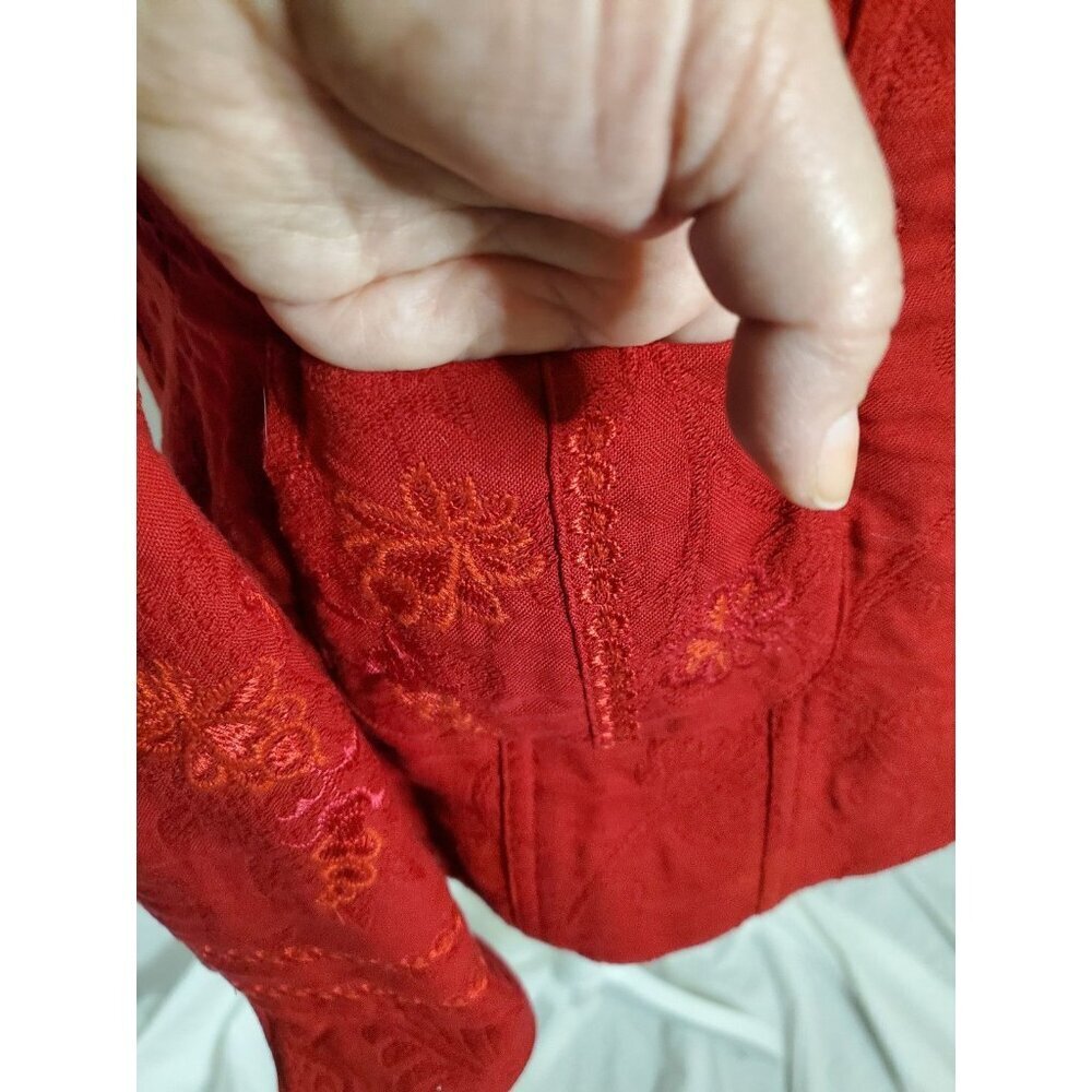 Coldwater Creek Blazer Jacket Womens 10 Red Button Up Lined Embroidered Jacquard - Picture 5 of 16